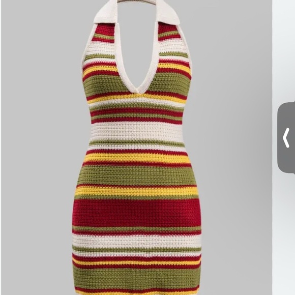 NWT- Micas Halter Backless Striped Knit Dress - Red, Green, Yellow - Picture 1 of 2